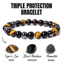 1 Vòng tay bảo vệ ba lớp Unisex từ đá Hematite Đá mắt hổ Obsidian - Cấu trúc bền bỉ, Năng lượng mạnh mẽ, Sự pha trộn độc đáo của đá quý - Món quà hoàn hảo cho nam giới, phụ nữ, Ngày của Cha và bất kỳ dịp đặc biệt nào - Nhiều màu - Xem 1