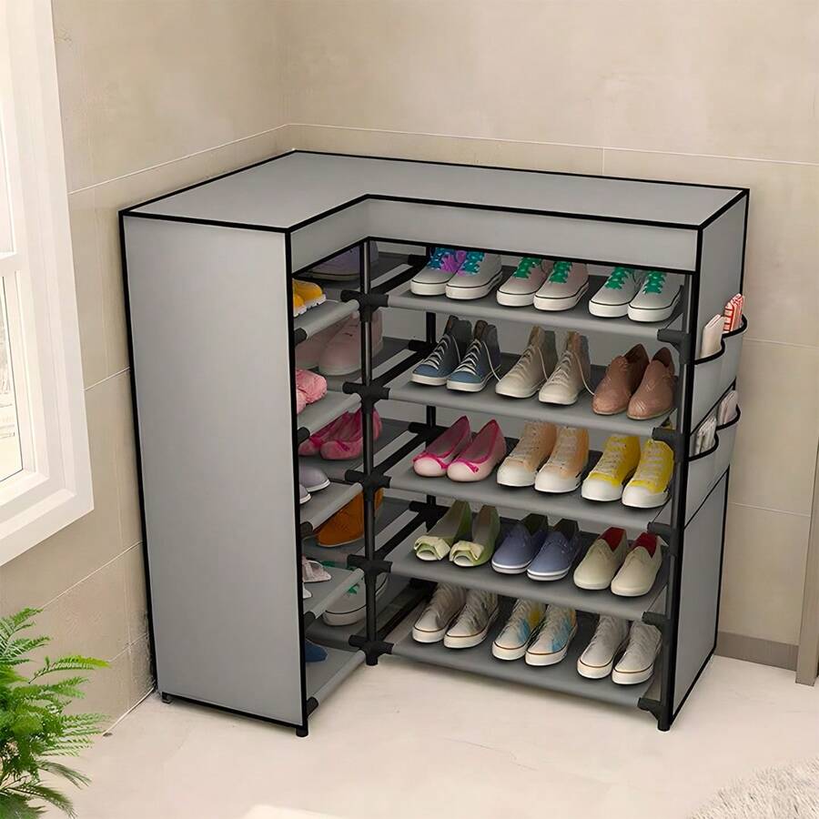 Zapatero Esquinero Estante de Almacenamiento - Gris - Ver 1