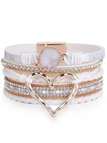 KISMIS針織皮革手鏈，波西米亞風格多層手鐲磁扣珠寶飾品，適用於少女，生日和節日禮物