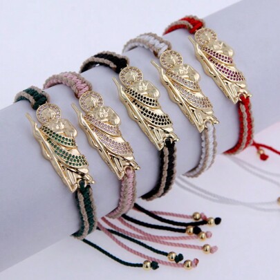 1 pezzo Braccialetto intrecciato in rame placcato oro 18K e zirconia con San Giuda bicolore, taglia regolabile, regalo per la Festa del Papà, adatto per uso quotidiano da uomo o donna, preghiera per la salute. Scelta migliore per coppie e regali.