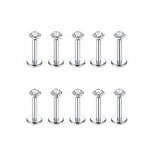 10Pcs/Lot 16G Tragus Labret Piercing Jewelry Internally Threaded Stainless Steel Monroe Lip Rings Different Size Cartilage Nail Helix Earring Stud Bar Length 6mm 8mm 10mm - Silver - View 14