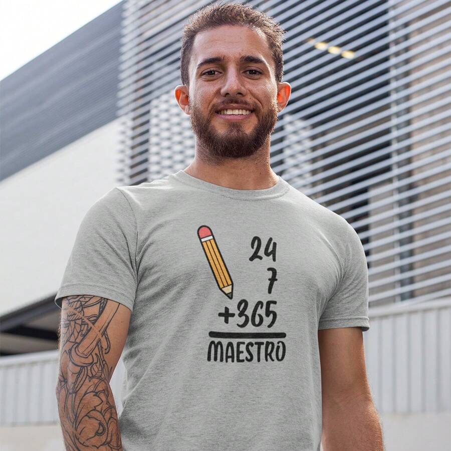 Playera de Moda para Hombre 1 pza Estampado Suma Maestra | Día del maestro - Gris - Ver 1