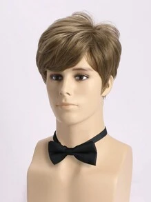 Peluca sintética de fibra mixta de 10 pulgadas, de moda para hombres, de pelo corto rizado y natural con flequillo, para uso diario, fiestas y vacaciones - Marrón - Ver 6