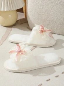 Mùa Xuân/Mùa Thu/Mùa Đông Sang Trọng Dép Nữ, Nơ Trang Trí, Sàn Im Lặng Và Nhẹ, trong Nhà Sau Sinh Trượt - trắng - Xem 4