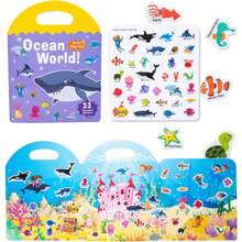 Reusable Children Sticker Book, Kids Ocean Animal & Vehicle Exploration Stickers, Portable Toddler Gel Sticker Activity Book, Ocean Wildlife & Vehicle Learning Sticker Set - Multicolor - View 4