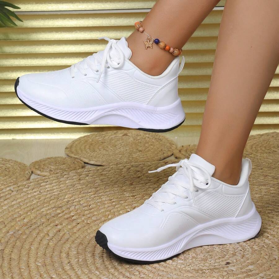 Women 2024 Spring Casual Sneakers, White Fashionable Vulcanized Shoes - White - View 1