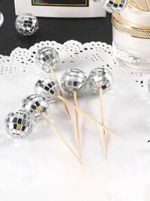 10pcs Disco Ball (With Wooden Stick) Wedding Window Cake Plug-In Decoration - Silver - View 4