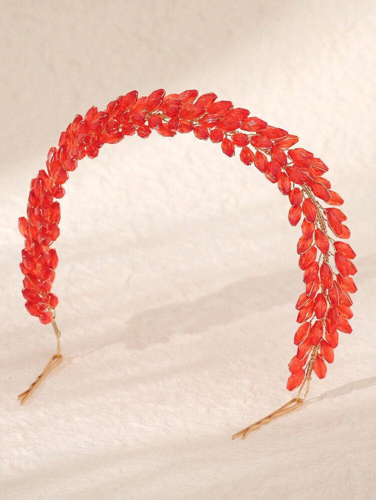 1件新娘婚礼亚克力发饰珠子新娘头箍头饰，适合女性和女孩，情人节配饰 - 彩色 - 查看 8