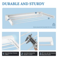 Drying Racks For Laundry, 33" Wall Mounted Clothes Drying Rack, Laundry Drying Rack Space Saving, Collapsible Drying Racks For Indoor And Outdoor Use, 7 Rods - one-size - View 2