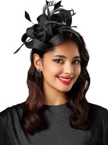 1pc Women Fascinators Linen Material With Feather Party Headwear Flower Kentucky Derby Headpiece Tea Party Hat For Mother's Day Gift Halloween