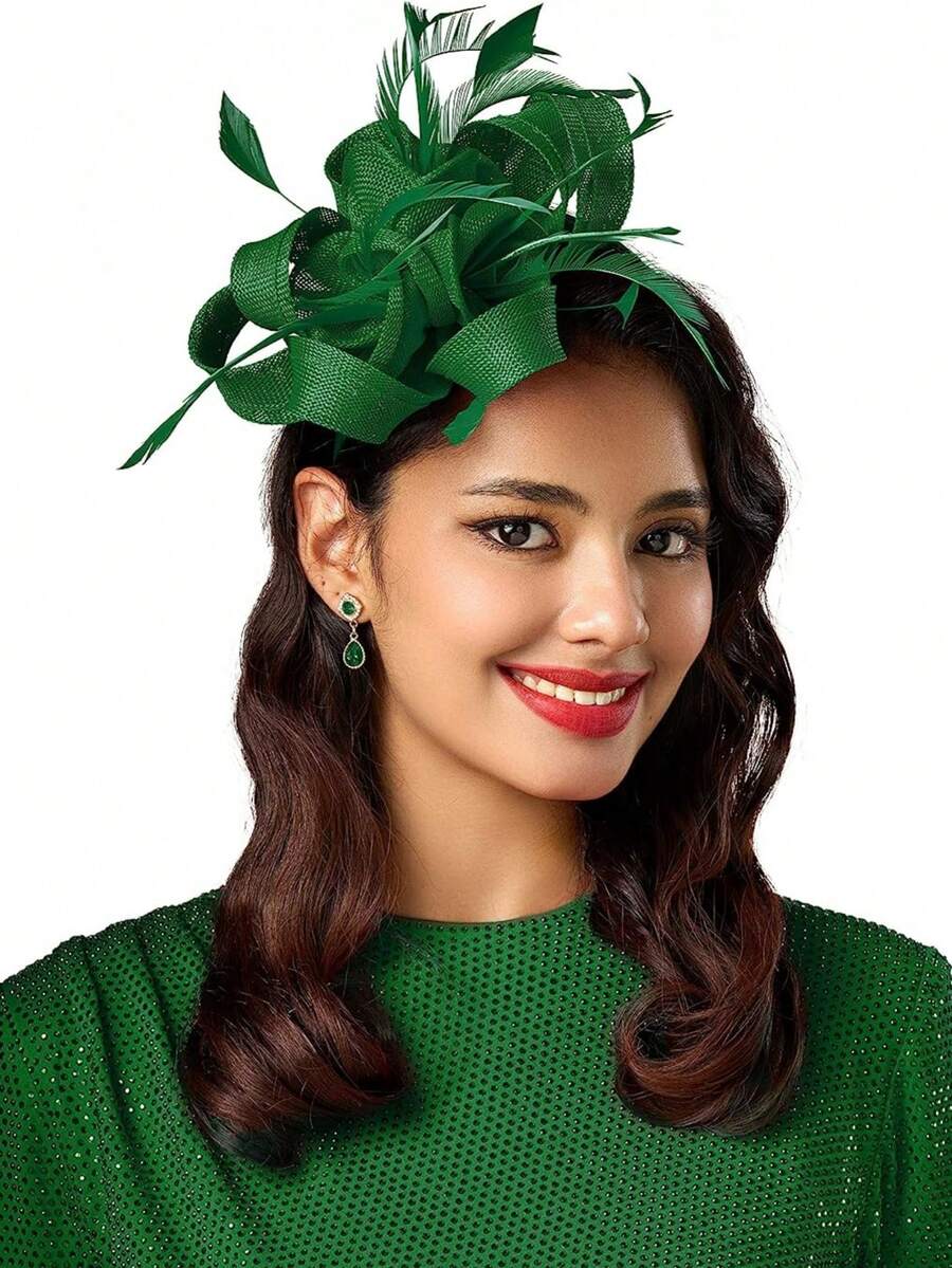 1pc Women Fascinators Linen Material With Feather Party Headwear Flower Kentucky Derby Headpiece Tea Party Hat For Mother's Day Gift Halloween