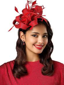 1pc Women Fascinators Linen Material With Feather Party Headwear Flower Kentucky Derby Headpiece Tea Party Hat For Mother's Day Gift Halloween