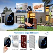 Waterproof Wireless Door Bells 1000ft Long Range Battery Home Cordless Doorbell - Black - View 2