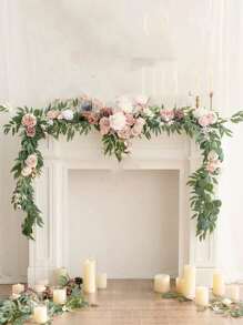 6FT Eucalyptus And Willow Leaf Garland With Flowers, Handcrafted Wedding Sweetheart Table Centerpieces Head Table Decor Arch Backdrop Decorations For Wedding,Table Centerpiece Garlands, Party Birthday,Valentine'S Day,Mother'S Day Gift - 粉色 - 查看 2