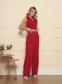Women Two-Piece Outfits - 酒紅色 - 查看 3