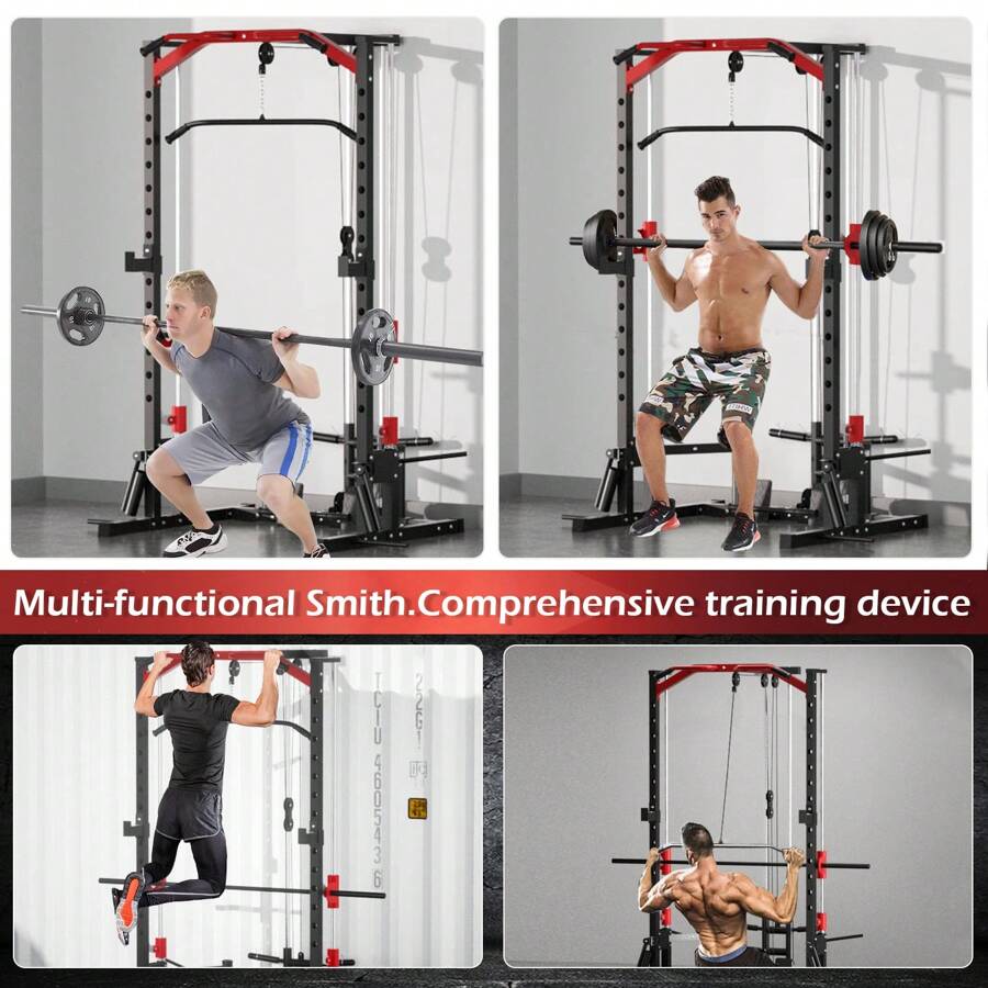 Smith Machine Multi-Functional Power Rack, Power Cage With Rail Squat ...