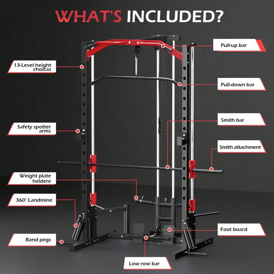 Smith Machine Multi-Functional Power Rack, Power Cage With Rail Squat ...