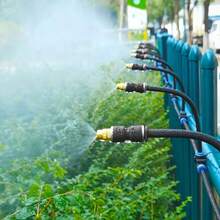 Hệ thống phun sương làm mát, Hệ thống phun sương sân trong với 10 vòi phun sương, Bộ phun sương ngoài trời cho sân vườn, nhà kính, bạt nhún cho công viên nước, Dụng cụ làm vườn, Dụng cụ làm vườn cho sân vườn - màu đen - Xem 10