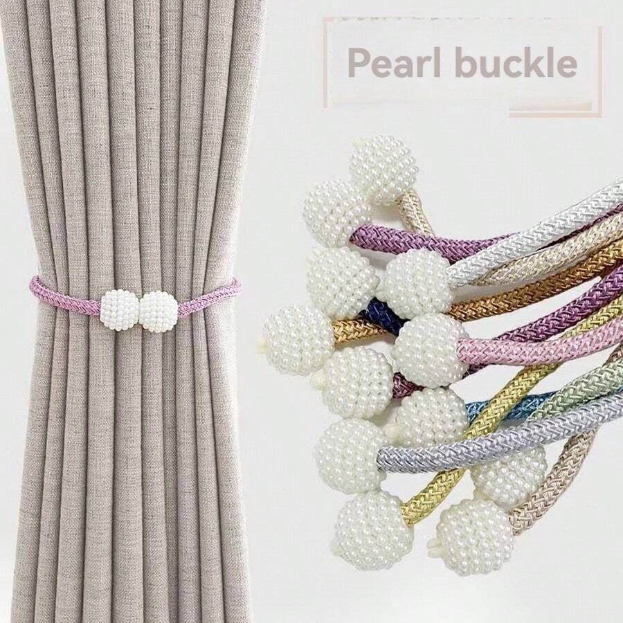 2 pièces Sangles et cordes de rideau non perforées, boucle de perle magnétique forte, boule suspendue, accessoires de décoration de fenêtre à auto-aspiration - Multicolore - Voir 1