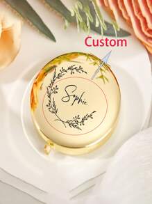 1PC Custom Mirror Delicate Engraved Compact Mirror - Bridesmaid Gifts - Customized Pocket Makeup Mirror - Beautiful Wedding Gift - Hen Party Gift - Gold - View 1