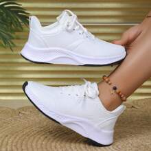 Women 2024 Spring Casual Sneakers, White Fashionable Vulcanized Shoes - White - View 2