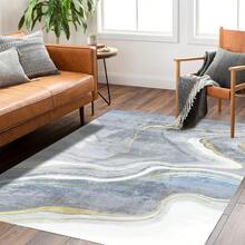 Alfombra de área moderna, alfombra de área de 3x5 4x6 5x7 pies para la sala de estar, dormitorio, cocina, comedor, oficina, ideal para decoración del hogar, suave, de lujo claro, antideslizante, sin derramamiento de pelo y lavable en color gris-blanco - Gris - Ver 2
