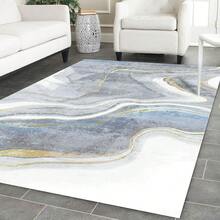 Alfombra de área moderna, alfombra de área de 3x5 4x6 5x7 pies para la sala de estar, dormitorio, cocina, comedor, oficina, ideal para decoración del hogar, suave, de lujo claro, antideslizante, sin derramamiento de pelo y lavable en color gris-blanco - Gris - Ver 1