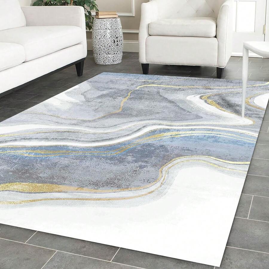 Alfombra de área moderna, alfombra de área de 3x5 4x6 5x7 pies para la sala de estar, dormitorio, cocina, comedor, oficina, ideal para decoración del hogar, suave, de lujo claro, antideslizante, sin derramamiento de pelo y lavable en color gris-blanco - Gris - Ver 1