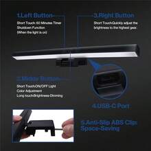 Đèn LED Máy Tính Màn Hình PC Thanh Ánh Sáng Màn Hình 3 Màu Điều Khiển Cảm Ứng Vô Cấp Mờ Đọc Cổng USB Bàn Để Bàn Treo Đèn - Có thể điều chỉnh đèn 3 màu - Xem 3