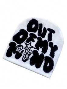 1pc Y2K Style Unisex Fashion Jacquard Knit Hat With OUT OF MY Lettering And Five-Pointed Star Design, Suitable For Street Parties And Outdoor Activities In Autumn And Winter For Warmth - Letter - View 16