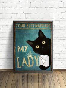1 pieza Cuadro de pared de lienzo divertido para baño impresión de imagen de gato negro decoración de inodoro, su servilleta mi dama cartel teja sin marco arte de animales para decoración de baño