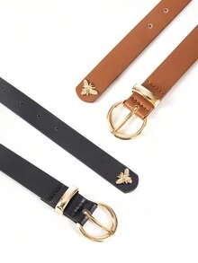 Spring/Summer Vintage Skinny Black/Camel Bee Waist Belt, All-Match Silk Dress Waistband
