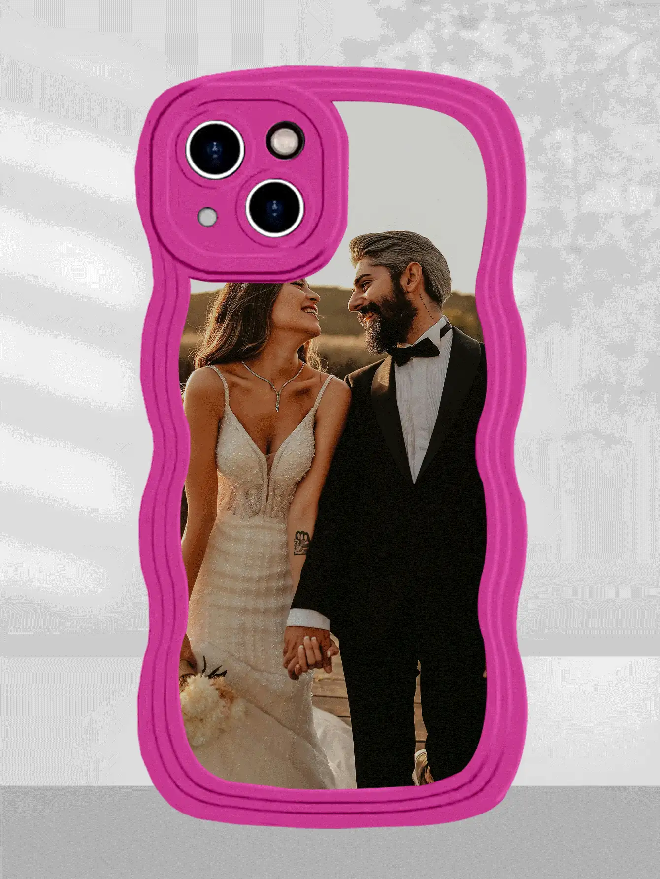 1pc Customized Personalized Picture Full Covered Silicone Camera Lens Protector Phone Case, Compatible With Apple 15/14/13/12/11 Pro Max Hot Pink Fashionable, Stylish, Colorful, Contracted, Funny, Kawaii, Matching Phone Cases, Cute Unique, Customized Ideal Gifts For Him Boyfriend, Girlfriend, Family - Hot Pink - View 2