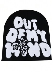 1pc Y2K Style Unisex Fashion Jacquard Knit Hat With OUT OF MY Lettering And Five-Pointed Star Design, Suitable For Street Parties And Outdoor Activities In Autumn And Winter For Warmth - Letter - View 4