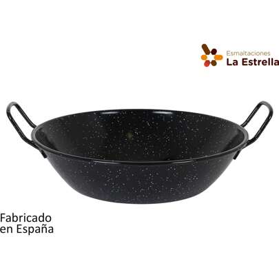 Inde bestickte marmorierte Paella-Pfanne, 36 cm, mit 7 Liter Fassungsvermögen, verglaster Stahl, tiefes und besticktes Design | Paella-Pfanne mit gleichmäßiger Wärmeverteilung, einer marmorierten und vielseitigen Ästhetik und ideal für lange Rezepte