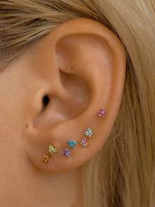 1pair Hypoallergenic S925 Sterling Silver Gold Butterfly 12 Birthstone Decor Stud Earrings For Women Girls