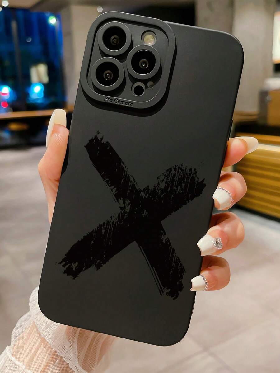 1入組'X'圖案印花眼睛手機殼，適用於iPhone，三星，小米/紅米，OPPO / Realme，VIVO，Infinix - 黑色 - 查看 1