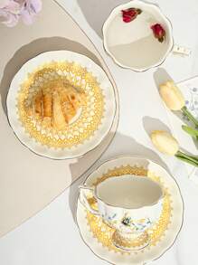 1 套彩色图案陶瓷咖啡杯和碟子，适用于厨房、餐厅、客厅、户外、婚礼、派对、礼物、生日、圣诞节返校 - 彩色 - 查看 6