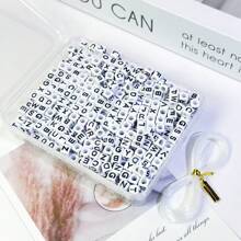 100pcs/300pcs/500pcs/700pcs Loose White Square Acrylic Letter Beads, 6x6mm, With Black Letters A-Z, For Jewelry Making And DIY Bracelets, Necklaces, Keychains