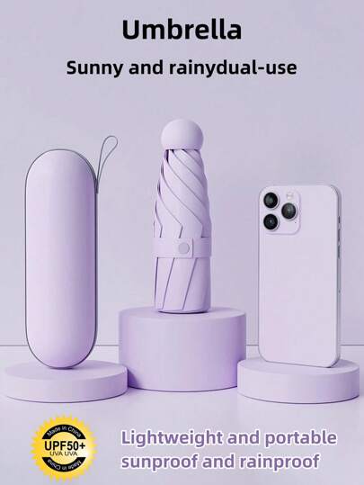 1pc Portable Uv Protection Mini Umbrella For Sunny & Rainy Days, 6-Rib Reinforced Pocket Sun Umbrella With Uv Coating, Beige & Purple, Back To School Supplies,Spring Summer Picks,Brides Maid Gifts,Room,Bedroom Decor,Beach,Travel,For Men,For Women,Vacation,Cute Stuff