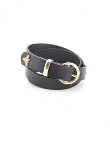 Spring/Summer Vintage Skinny Black/Camel Bee Waist Belt, All-Match Silk Dress Waistband