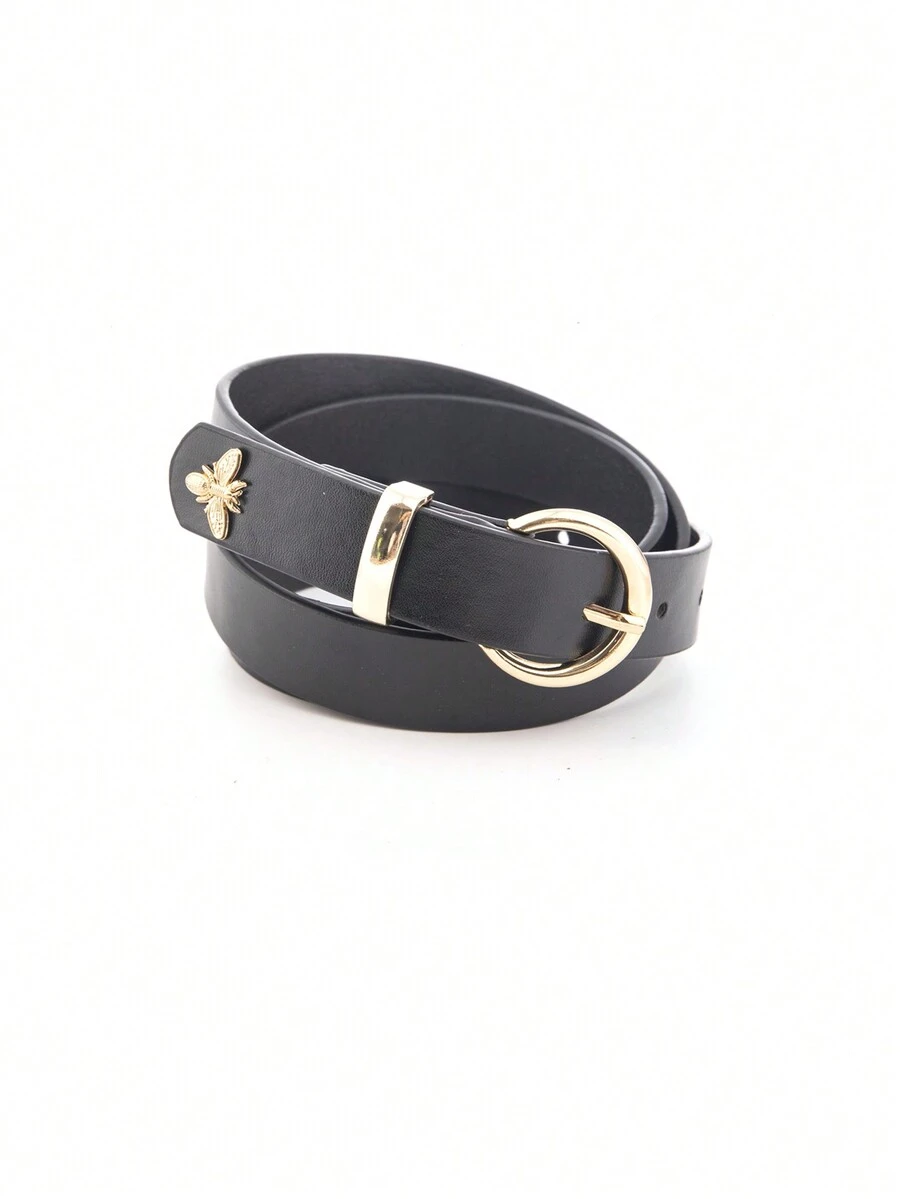 Spring/Summer Vintage Skinny Black/Camel Bee Waist Belt, All-Match Silk Dress Waistband