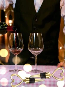 2 Sets Herzförmiger Weinflaschenverschluss Hochzeit Gastgeschenk aus Edelstahl mit weißen Sheer Organza Beuteln, Weinfrischhalter, Weinflaschenstopfen für Hochzeit, Urlaubsparty - Verschiedenfarbig - Übersicht 8