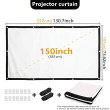 150-Inch 4K HD 16:9 Foldable Portable Anti-Crease Projector Screen, Suitable For Home Theater, Indoor/Outdoor Use, Supports Dual-Sided Projection For Home, Parties, Offices, Classrooms - White - View 4