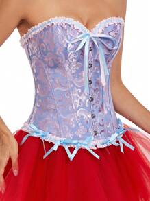 Bustieră strânsă cu șireturi pentru femei, model pentru corp, top corset cu decor cu fundiță cu modele florale, potrivit pentru purtare cu o rochie