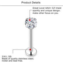 10Pcs/Lot 16G Tragus Labret Piercing Jewelry Internally Threaded Stainless Steel Monroe Lip Rings Different Size Cartilage Nail Helix Earring Stud Bar Length 6mm 8mm 10mm - Silver - View 4