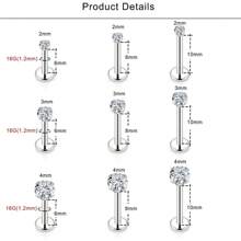 10Pcs/Lot 16G Tragus Labret Piercing Jewelry Internally Threaded Stainless Steel Monroe Lip Rings Different Size Cartilage Nail Helix Earring Stud Bar Length 6mm 8mm 10mm - Silver - View 3
