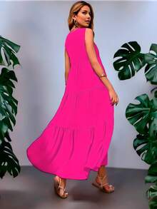 Vestido largo holgado sin mangas playero de moda para mujer - Rosa Roja - Ver 3