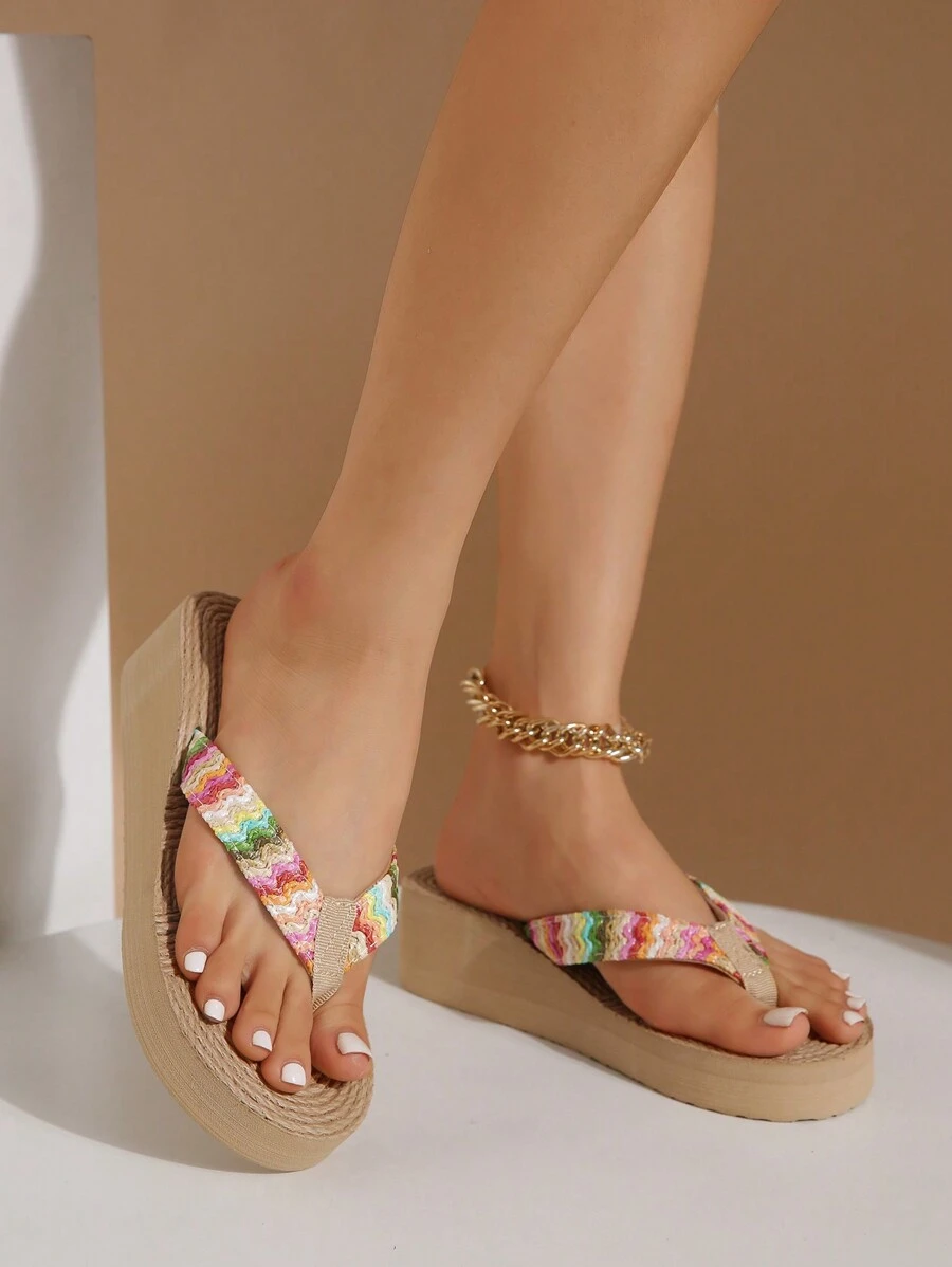 Women's Toe Separator Flip Flop Sandals, Open Toe, Multi-Colored, Young Brown, Casual Sandals For The Beach, Vacation, Travel, Daily Use - Multicolor - View 1