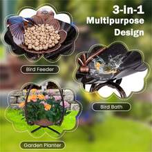 Copper Solar Bird Bath Feeder Combo With Flower Planter Pedestal And Solar Lights - 銅色 - 查看 2